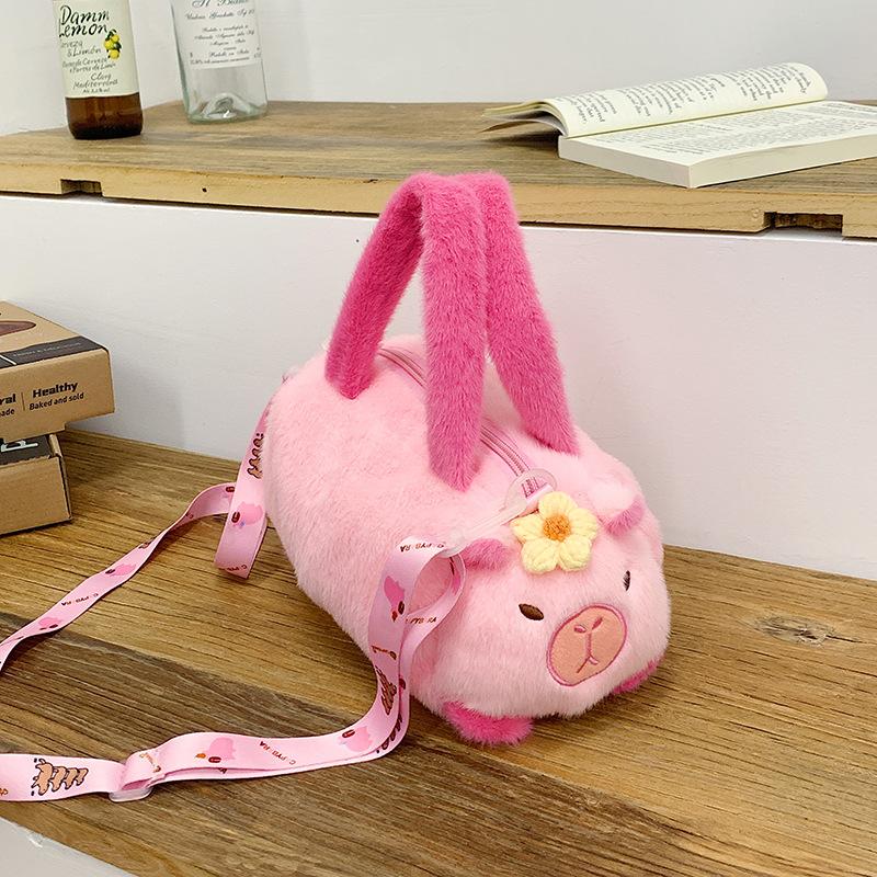 Plush doll children's handbag cute girl bucket bag large capacity plush bag fashion messenger bag