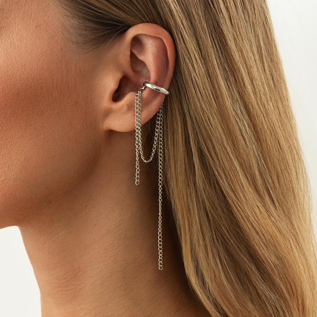 Vintage Metal Bead Tassel Ear Clip for Women Fashion Imitation Pearl Long Tassel Chain No Ear Holes Earbone Clip Jewelry Gifts