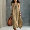 Women Sleeveless Loose Fit Vintage Style Dress Two Pockets Casual Long Maxi Dress Lightweight Summer Dress