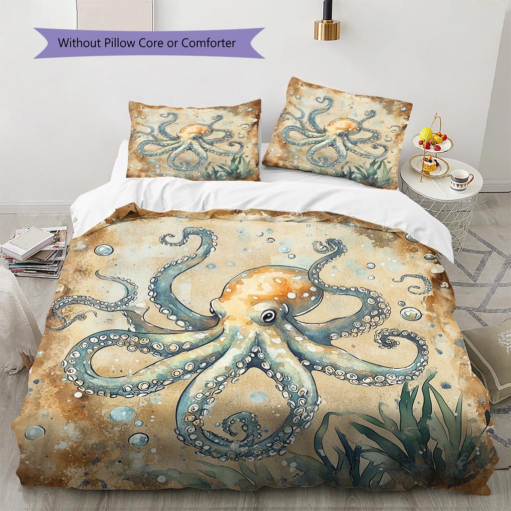 Vintage Octopus Pattern Bedding Quilt Set Home Decoration Gift (1 * duvet cover + 2 * pillowcase without core)
