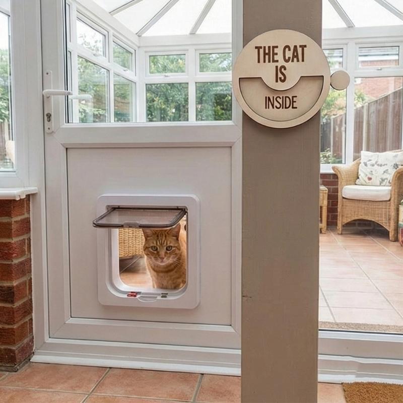 Natural Wood Cats Sign Reminder Cats Inside Outside Wall Hanging Decoration Door Sign For Pet Lover And Balcony Window
