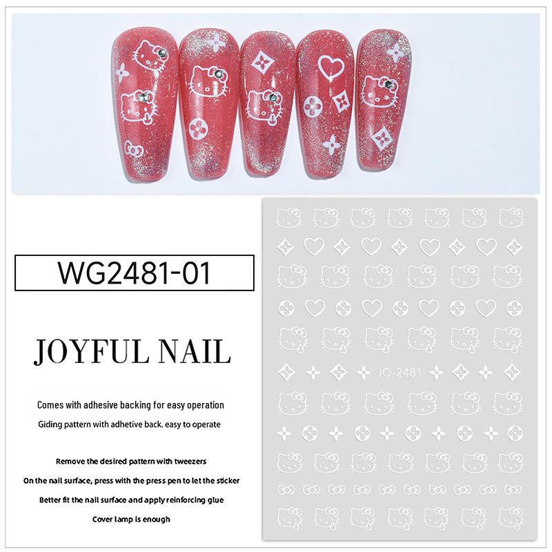 KT Cat Cartoon Nail Art Stickers: Cute Star & Heart Designs