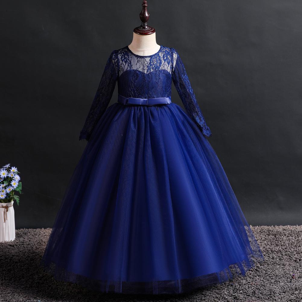 Girls' formal dress: long-sleeved lace puff-skirted princess dress for older children – perfect for emcees and performances