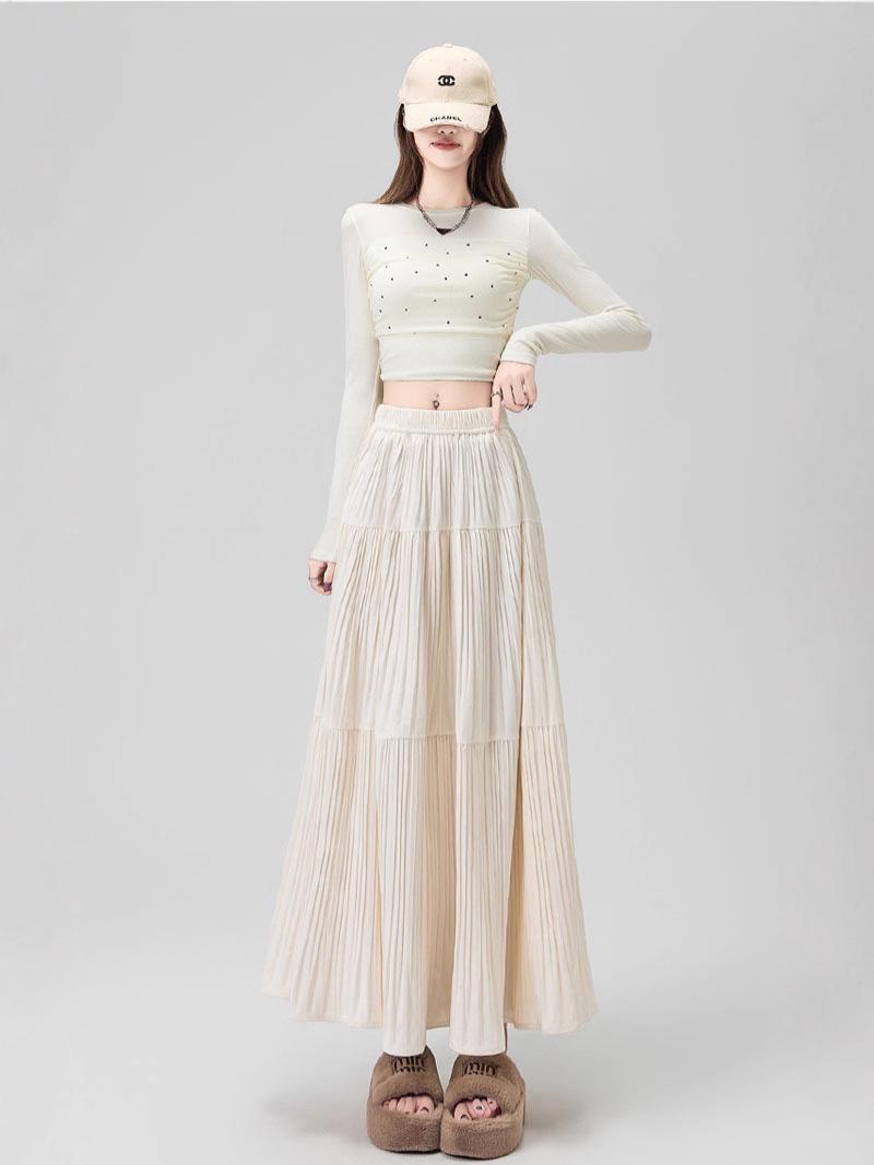 

Women s Thickened Velvet A-line Pleated Skirt - Large Flare, Autumn/Winter 2025 Extra Large кофейный
