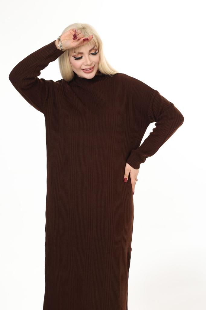 Women's Big Size Dress Green Half Turtleneck Knitted Knitted Dress