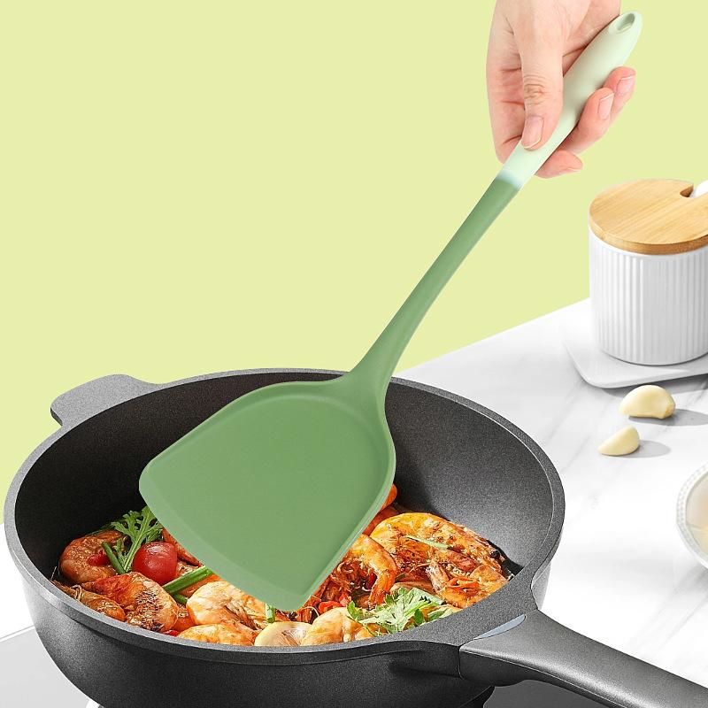 6Piece Silicone Kitchen Utensil Set Chinese Spatula Soup Ladle Slotted Turner Pasta Spoon Salad Honey Scrapers for Non