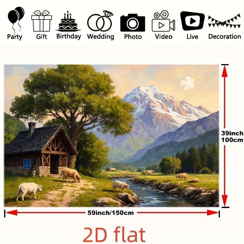 2D Mountain Farm Backdrop for Rustic, Country and Farm Themed Parties