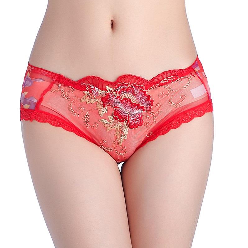 Buy Sexy Rose Lace embroideRed Flower Panties Low Waist Erotic