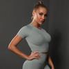 Women's Summer Seamless Ruched T-Shirt Yoga Suit - High Elastic Short Sleeve for Running and Fitness