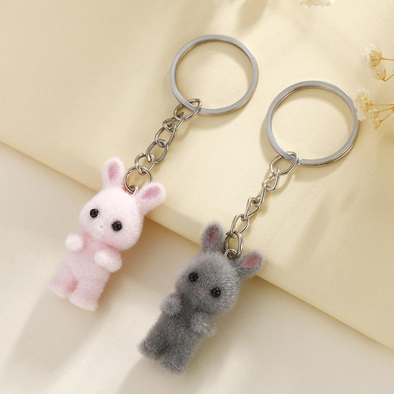 3D Cartoon Beflocktes Kaninchen Schlüsselanhänger Damen Herren Autoschlüssel Rucksack Dekoration Kawaii Tier Schmuck Kinder Mädchen Spielzeug Geschenke