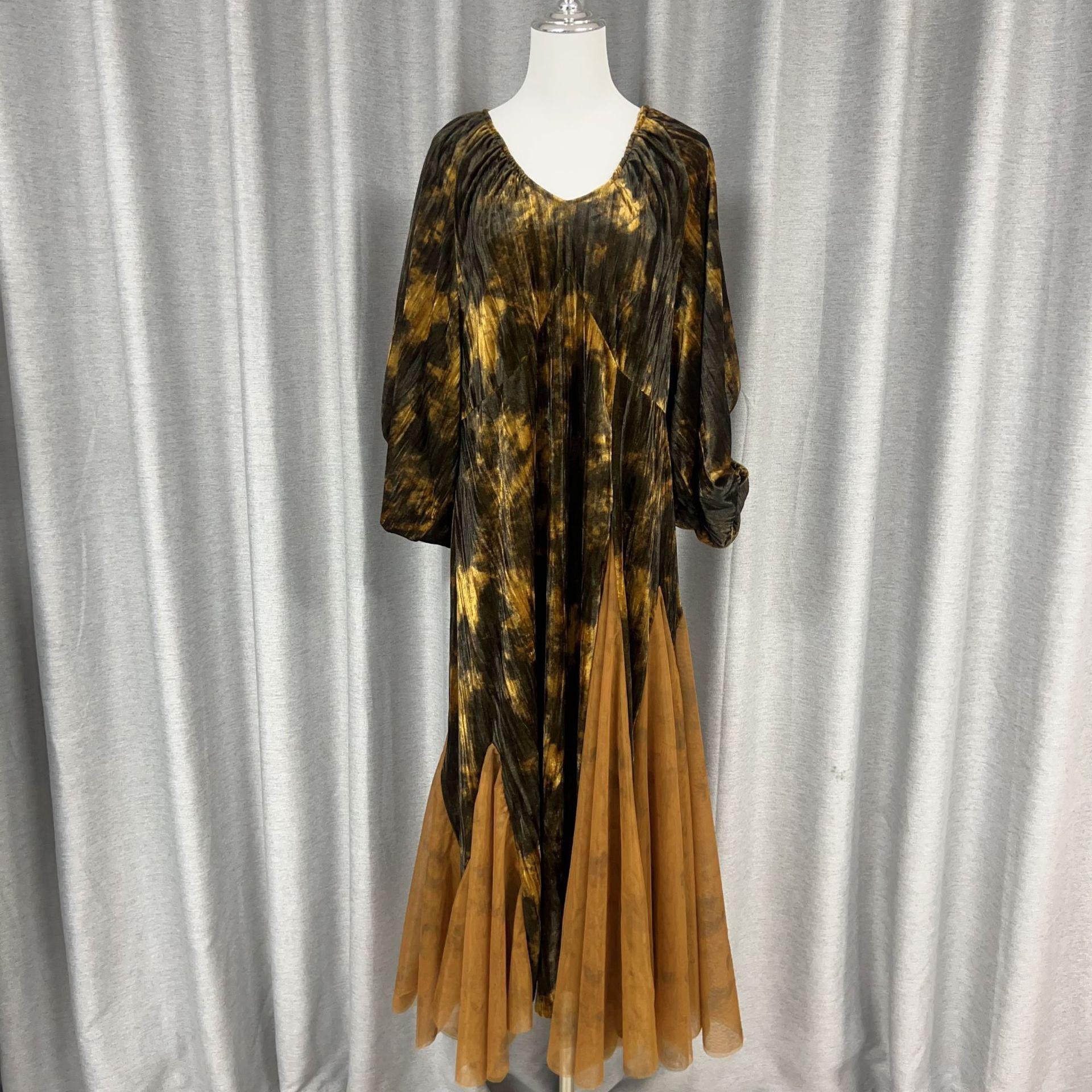 Women s Retro-Style Velvet Long Dress – New Chinese National Wind Collection (Autumn/Winter) L кофейный