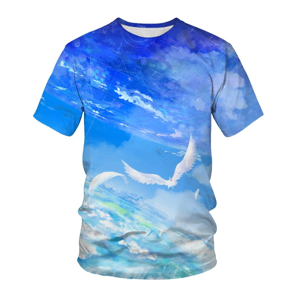 New Nature's Starry Sky Graphic T Shirts Men Fashion Novel Aurora Pattern Tees 3D Printed Casual O-neck Short Sleeve Tops