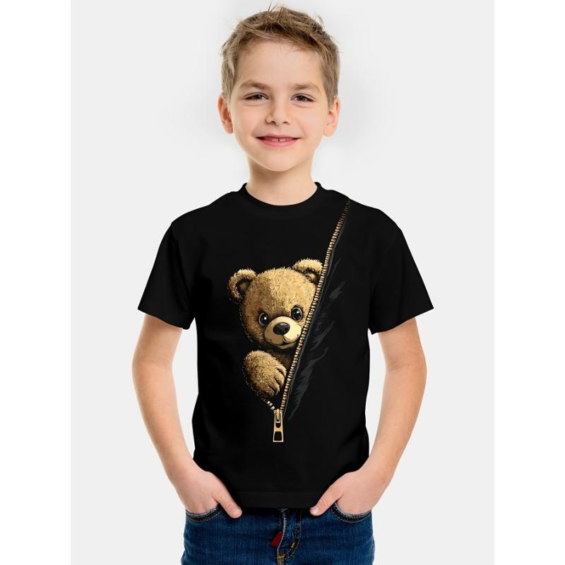 Dětské Chlapecké oblečení Krátký rukáv Cool Bear Potisk Dětské Letní oblečení Chlapecké triko Ležérní Stylové dívčí oblečení Dětské topy s výstřihem