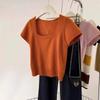 Spring and summer new square neck thin knitted sweater top women's fashion solid color gentle temperament simple bottom T-shirt