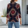 Women's Fashion Casual Lapel Short 3/4 Sleeve Print Shirt Women's Button Up Tops