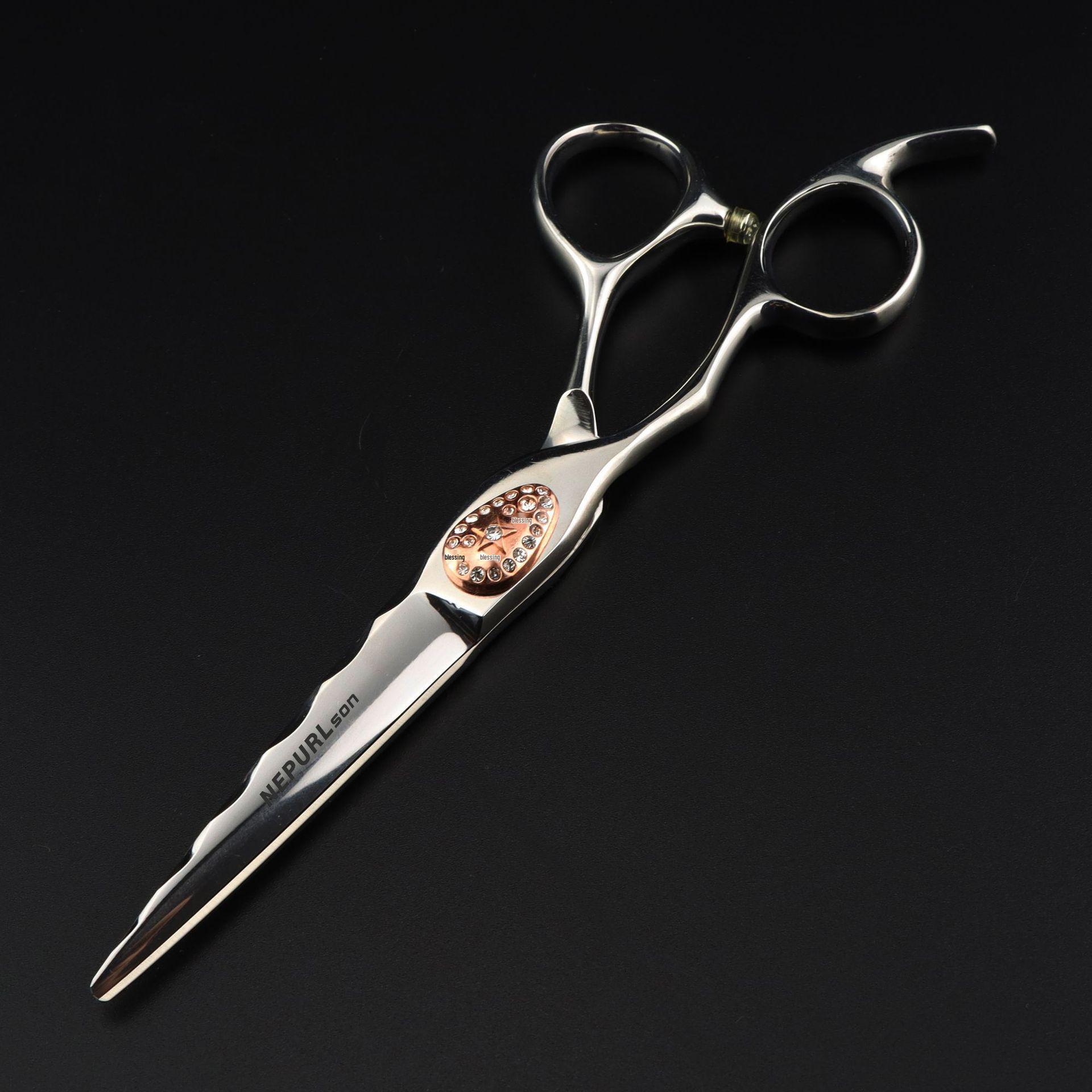 6.0 Left-Handed Chrome Heart Hairdressing & Barber Scissors Set: Straight Shears, Bang Scissors, Thinning Shears.