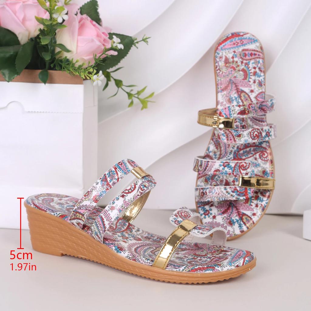 Fashion Fashion Printed Wedge Slippers Women Summer Comfortable Non Slip Beach Slides Woman Lightweight Floral Bohemian Outdoor Sandals