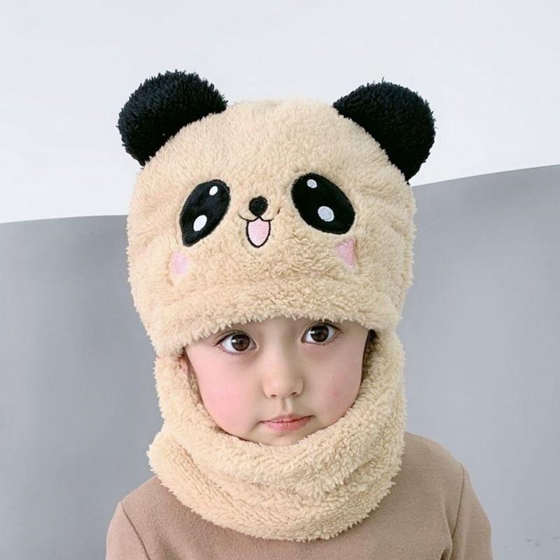 Baby Hat Winter Children's Scarf Integrated Cute Bear Ear Hat Autumn and Winter Warm Knitted Hat