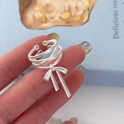 White Ribbon Bow Ring Women's Niche Design Sense Sweet Wind Open Buckle Adjustable Ring