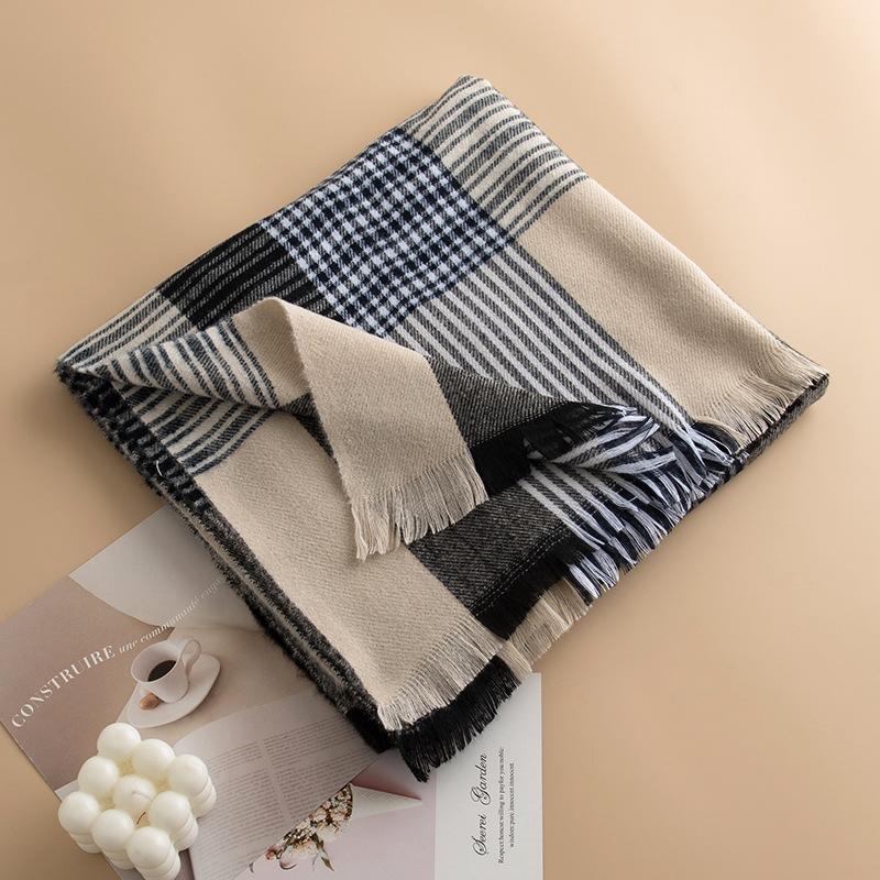 British Style Maillard Brown Brown Plaid Warm Scarf High End Atmosphere Couple Scarf Women's Imitation Cashmere