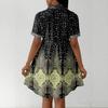 Women Casual Loose Shirt Dress Button Up Stand Collar Short Sleeve Printed Mini Dress Lightweight Tunic Dress