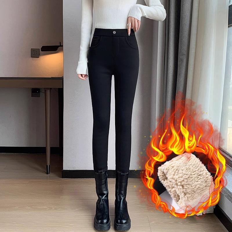 Women's Extra Thick Velvet-Lined Lambswool Leggings - High Waist, Stretchy, Warm Winter Outerwear