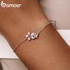 BAMOER 925 Sterling Silver Beautiful Cherry Blossom Bracelet Adjustable Silver Snake Chain Link for Women Fine Jewlery Gift