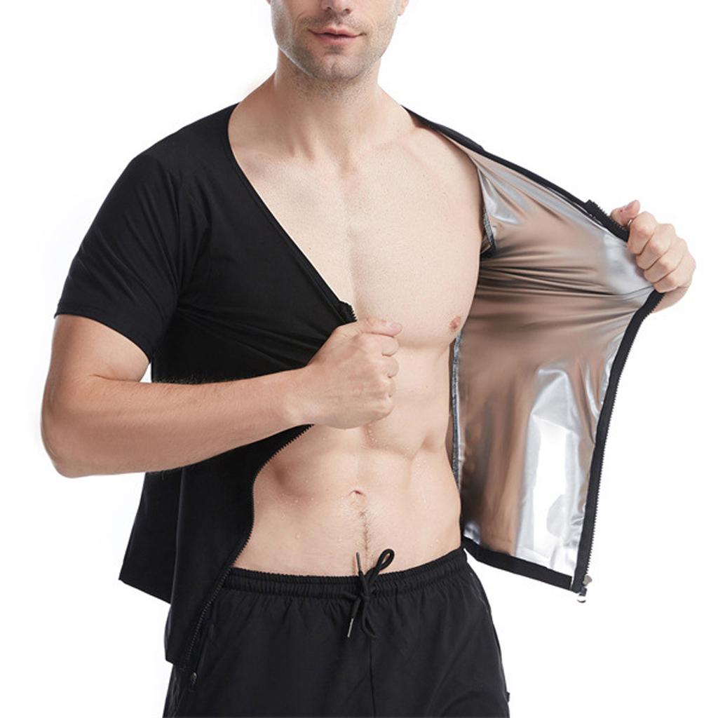 Traje de Sauna Sudadera para Hombre Camisetas de Manga Corta Adelgazante Top Térmico con Cremallera Camisa de Entrenamiento Moldeador Corporal para Hombre Ropa Moldeadora