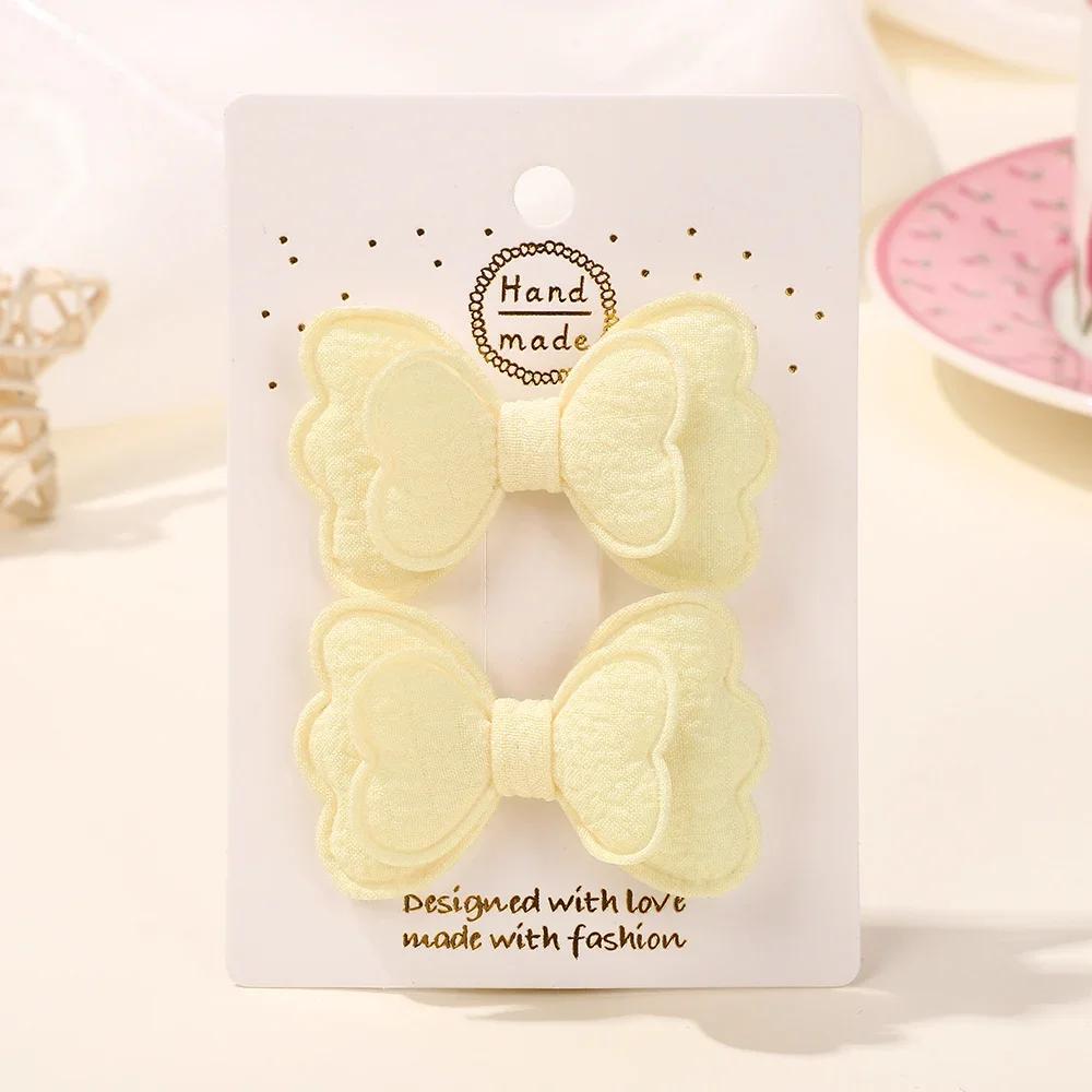 2Pcs Candy Colored Hair Clip Se Double Layered Bow Cute Bangs HairPin Cotton Safe Children's T for Girls Hair Accessories