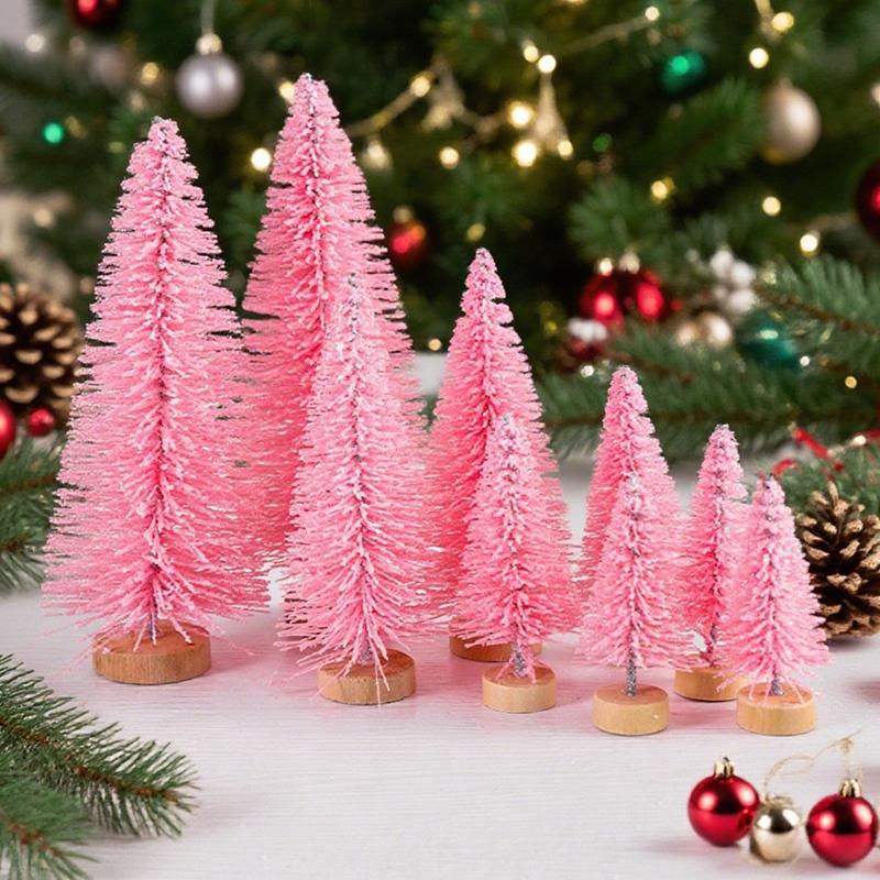 8pcs Artificial Mini Christmas Pine Tree Wooden Multicolor Neol Xmas Tabletop Ornament Decor Christmas Decorations for Home