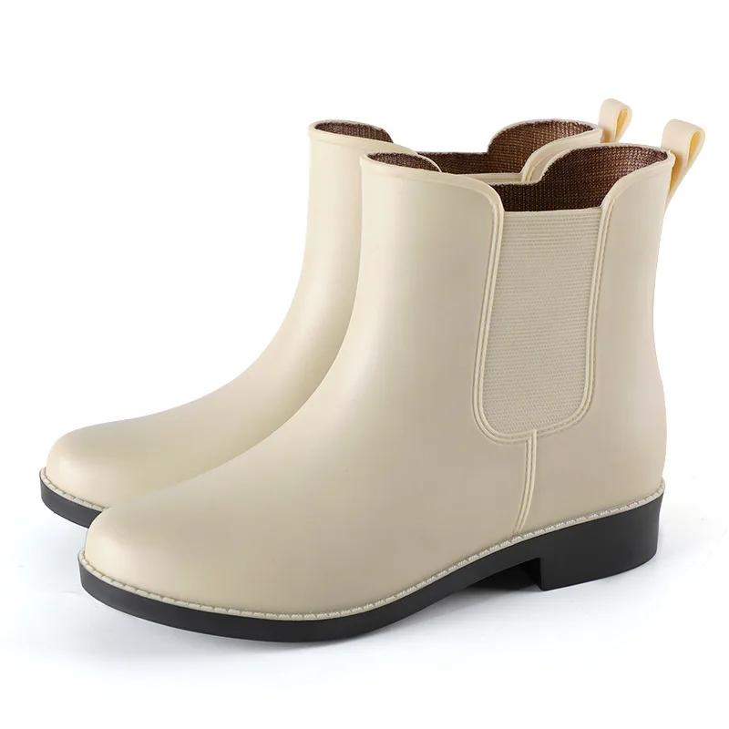 Booties Women Rain Boots Slip-on Waterproof Non-slip Rubber Shoes Adult Water Shoes 2024 New Fashion Chelsea Rainboots Woman