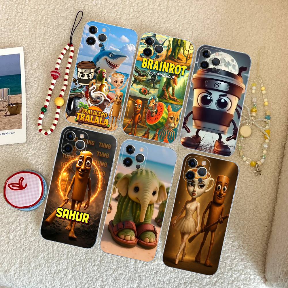 Cartoon Italian Brainrot Tung Tung For IPhone 17 16 16e 15 14 13 12 11 Pro Max Mini Plus Phone Case
