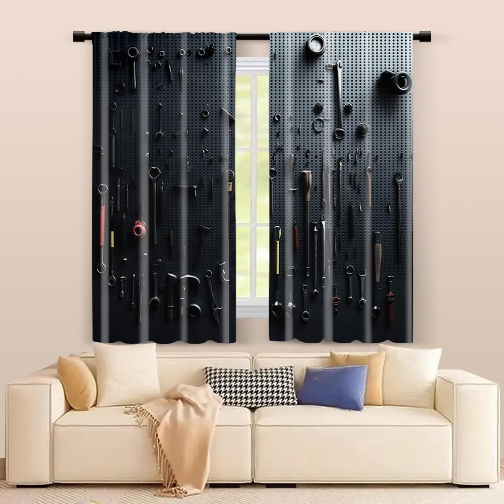 2 Pcs, Filtering Curtains (excluding Rods, Non-movable, Without Batteries) Workshop Tools Garagebackgroundsuitable for Use In