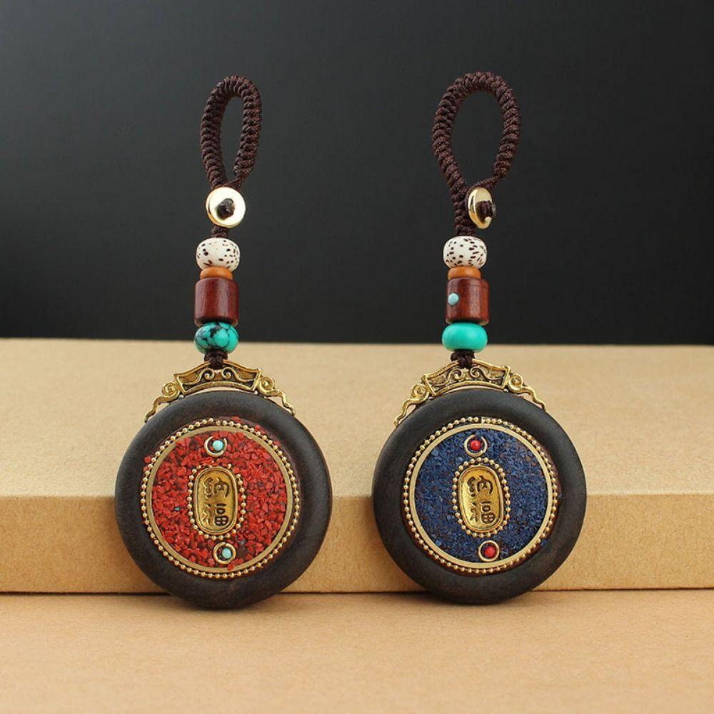 Retro Ebony Wood Car Keychain Nepal Bag Hanging Accessories Delicate Mobile Phone Pendant Women