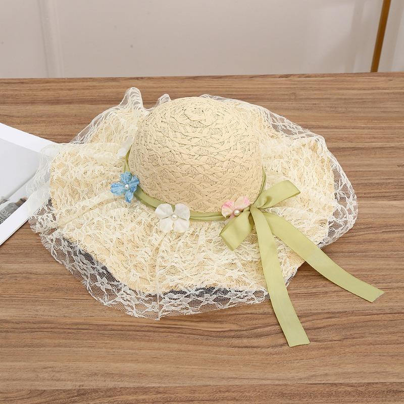 Summer Bow Sun Hat Female, Seaside Beach Vacation Sun Hat Outdoor Big Brim Sun Hat Sweet Straw Hat