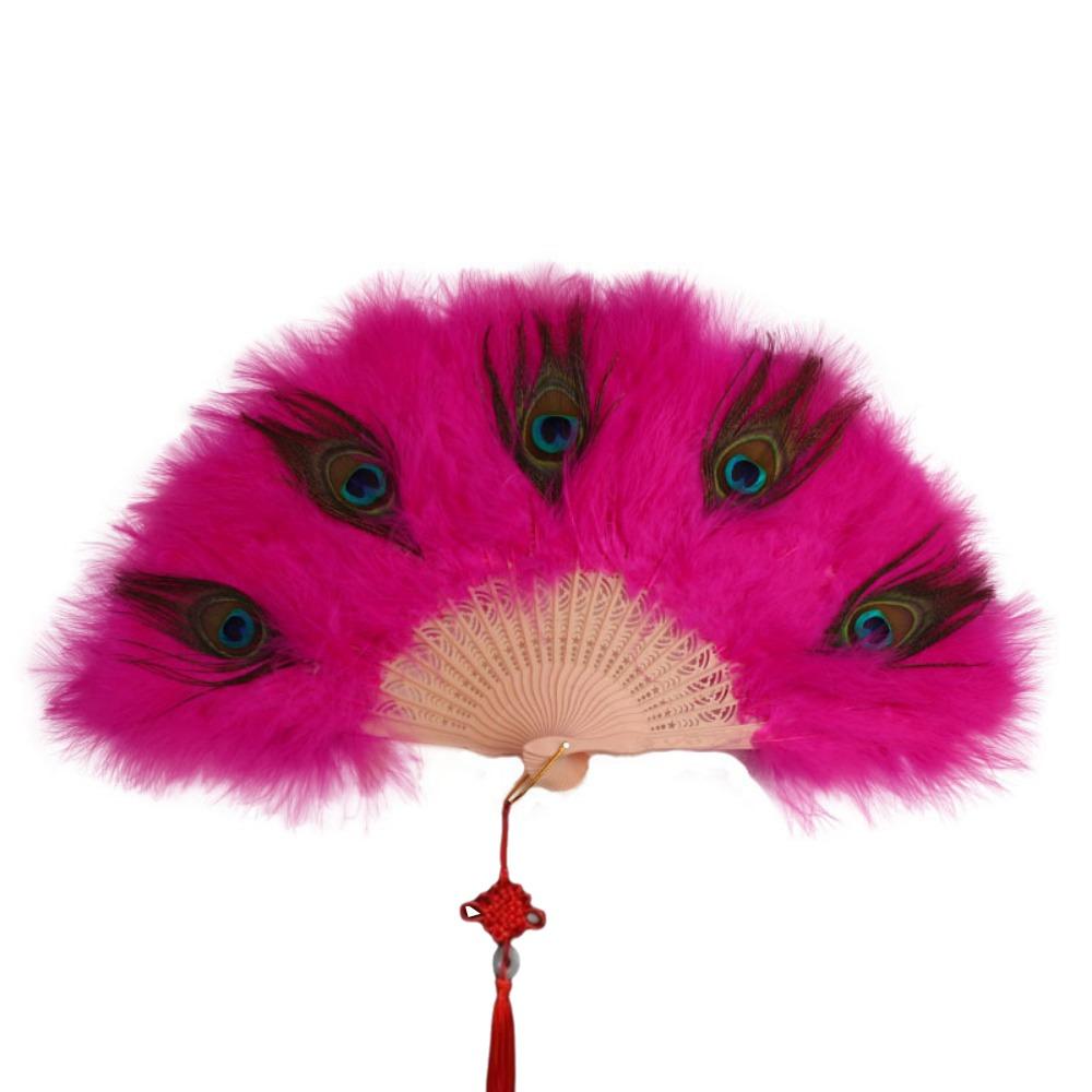 Handheld Peacock Feather Fan With Tassel Feather Dance Fan Folding Hand Fan  Home Decoration