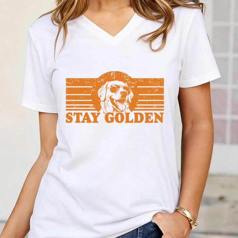 Stay Golden Shirts for Women Funny Golden Retriever Tshirt Dog Lover Gift Vneck Casual Tops Golden Dog Mom Harajuku Tops Tees