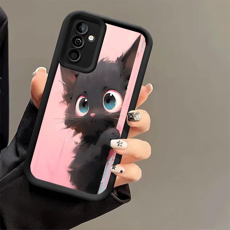 Phone Case for Samsung Galaxy A17 A16 A15 A14 A13 Black Cat Cartoon Cute A56 A36 A26 A55 A35 A25 A54 A34 A24 A53 A33 A23 A07 A06