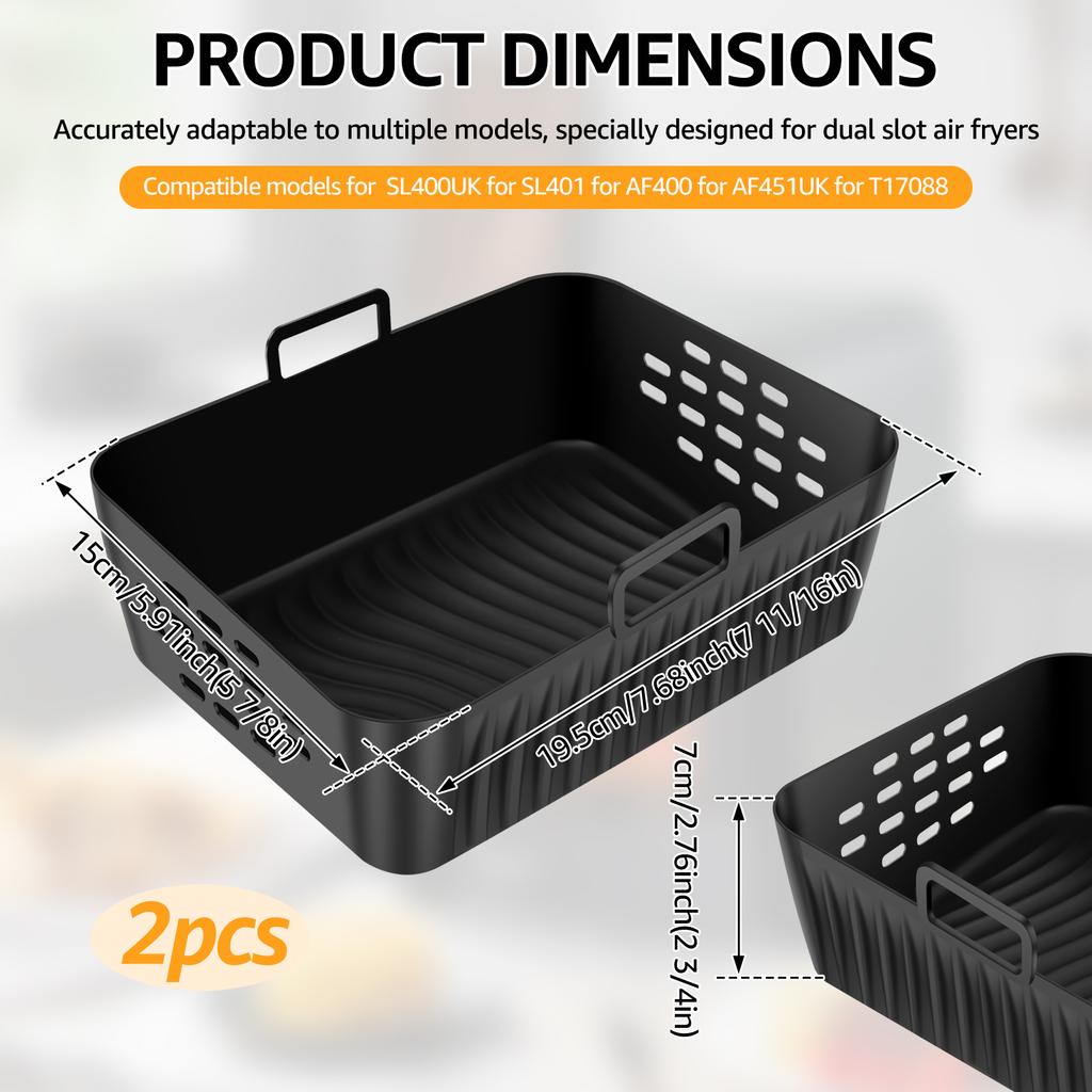 2 Pcs Air Fryer Silicone Tray Double Stack Air Fryer Liner Reusable Baking Basket with Handle Silicone Baking Trays for Kitchen