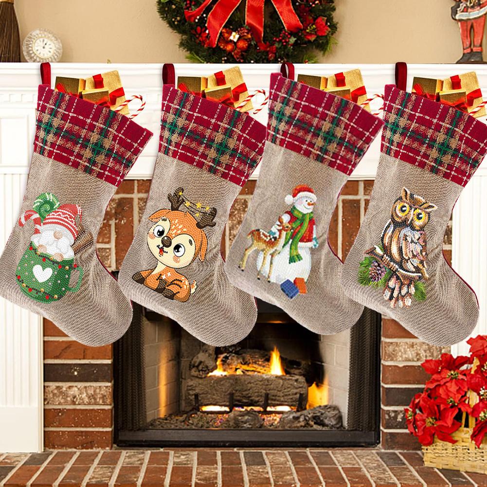 Christmas Decor Diamond Art Kits Snowman Diamond Present Stockings Xmas Elk Xmas Stocking Diamond Art Owl Pine for Holiday Favor