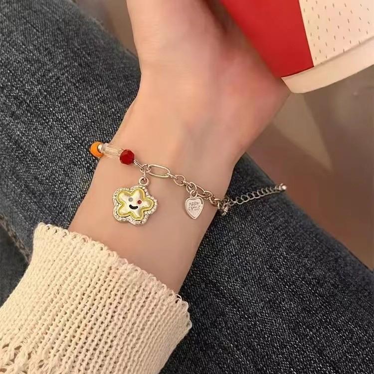 Fashionable Summer Dopamine Rainbow Beaded Flower Bracelet For Women Trendy Jewelry Gift