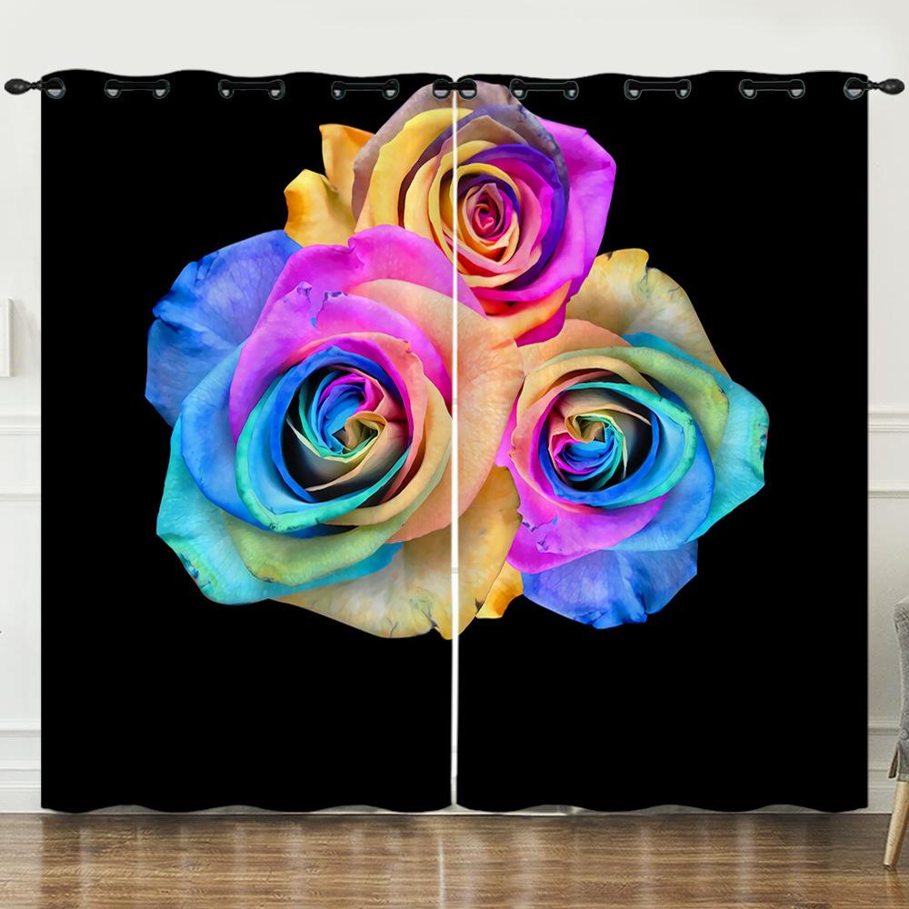 Curtains Small Daisies Black Bouquet 3D Digital Printing Blackout Curtain Punching
