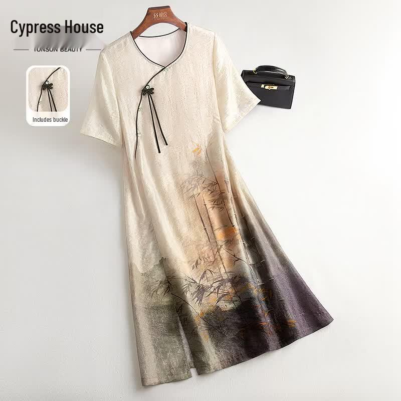 New Chinese Style Button Midi Dress L