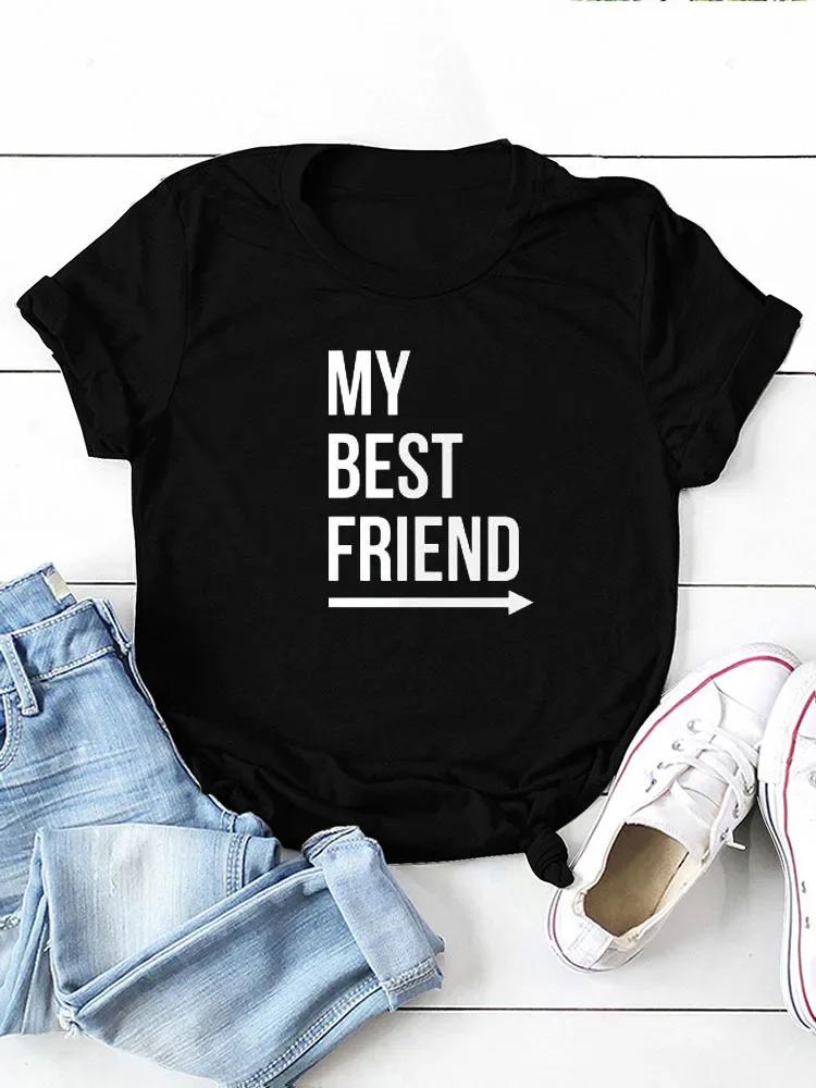 My Best Friend Arrow Print Women T Shirt Short Sleeve O Neck Loose Women Tshirt Ladies Tee Shirt Tops Camisetas Mujer