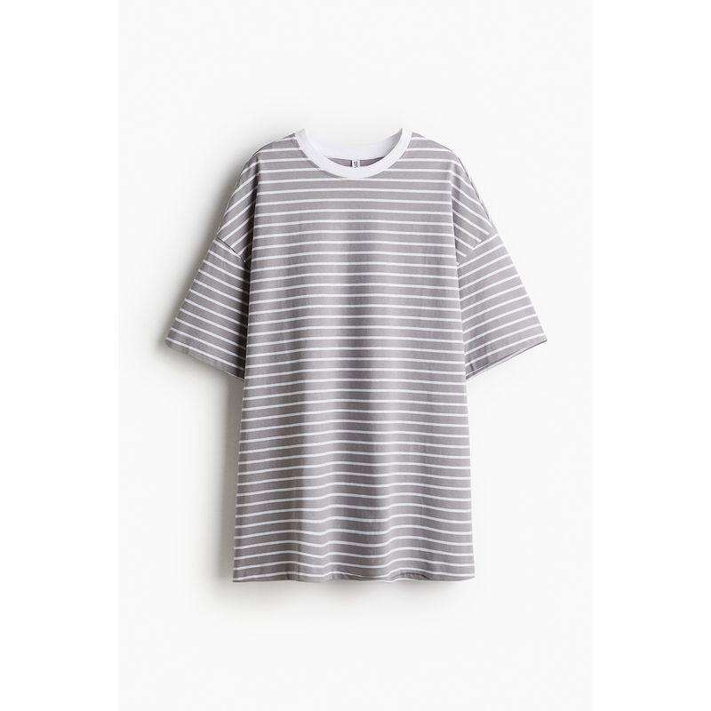 

HM Women s T-shirt Autumn Fashion Casual Soft Jersey Large Profile Short Sleeve Tops 1137208 Light gray/Stripes 160/88(S)