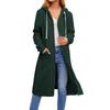 Loose Zip Long Cardigan Jacket Dame hettegenser Lang frakk med lomme