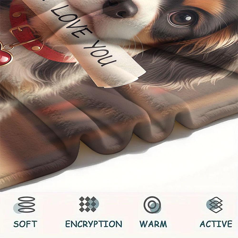 1Pc Iloveyoudog Print Flannel Blanket, High Quality Comfortable for All Seasons, Home Decor, Warmth and Comfort, Perfect for Christmas Gifts