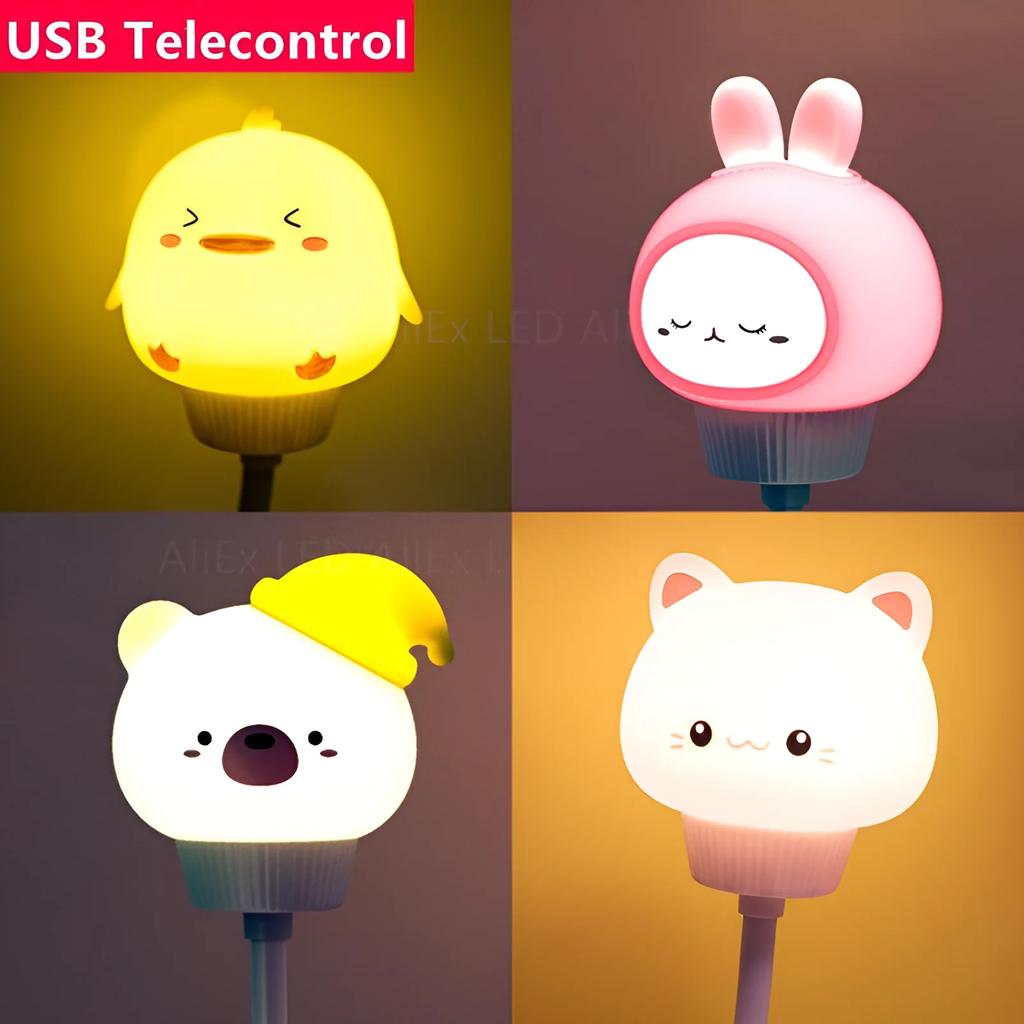 HPH LED USB Night Light Cartoon Cute  Night Lamp Babies Bedroom Decorative Feeding Light Bedside Tabe Lamp Xmas Gifts For Kids