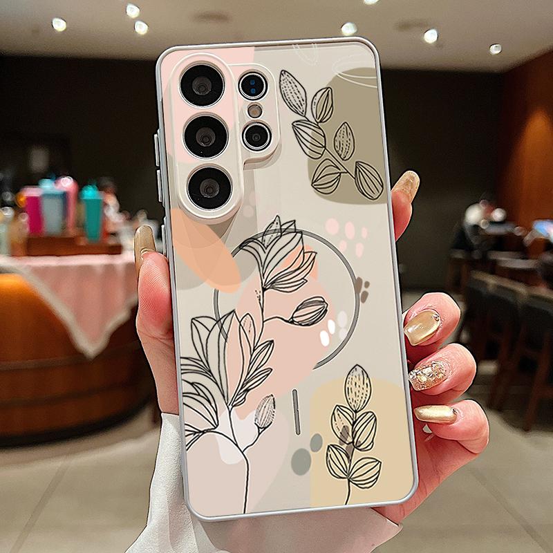 Magnetic Phone Case For Samsung Galaxy S25 S26 Ultra Edge S24 S23 FE A17 A56 A37 A16 A55 A15 A36 A35 A54 5G Cartoon Floral Cover