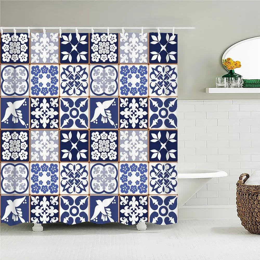 Bohemian 3D Shower Curtain, Indian Mandala Flower Green Blue Chic Color Modern Pattern Bathroom Fabric Home Decor Shower Curtain